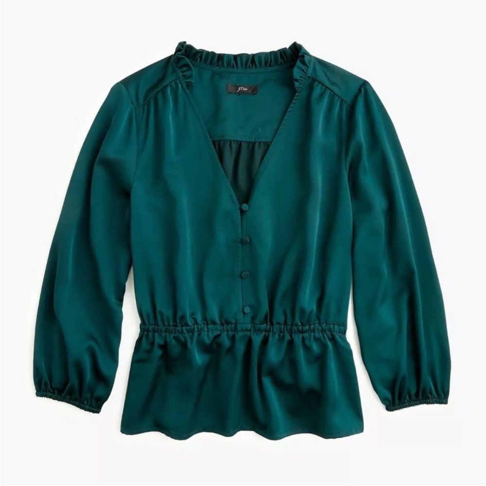 J. Crew V-neck Button-detail Peplum Top in Old Forest | XL | EUC